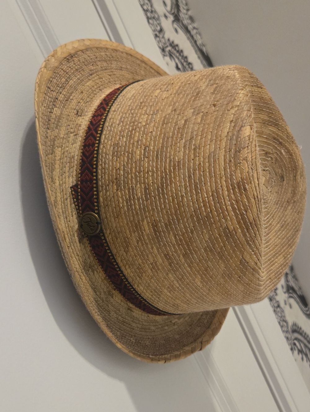 Tula Natural Straw Fedora with Red Patterned Band